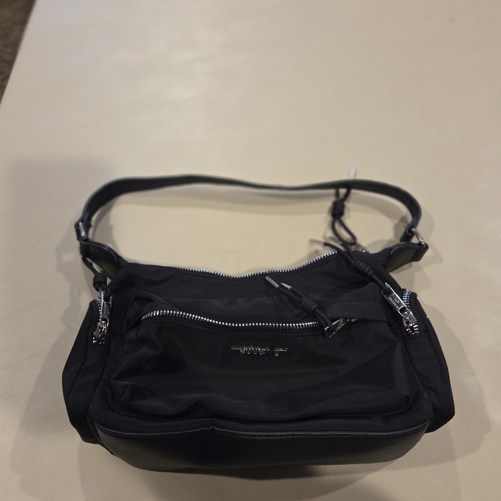 Madden Girl Black Shoulder Bag with Silver Accents